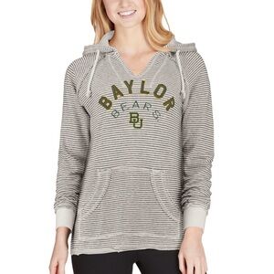 Baylor Bears Blue 84 Women's Striped French Terry V-Neck Hoodie - white & grey
